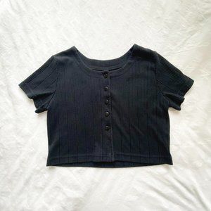 Vintage Ribbed Button-Up Top